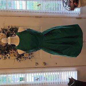 Alfred Sung pine green sleeveless dress pleat skirt 2 front pocket Lined 2 EUC